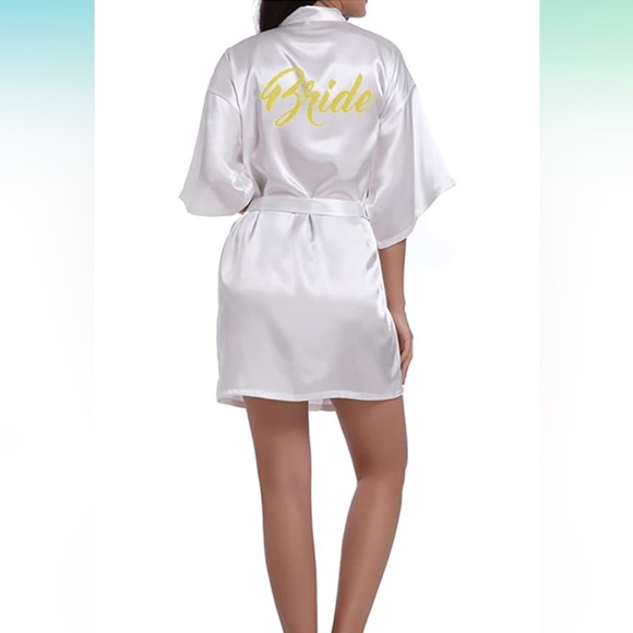 Bride robe - faux silk satin - white size S - Picture 3 of 5